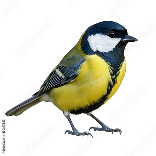Obraz Great tit bird isolated on black background detailed plumage and vibrant colors