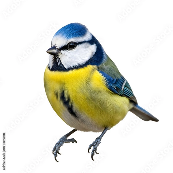 Obraz Vibrant blue tit perched against a dark backdrop showing detailed plumage