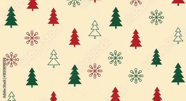 Obraz Seamless festive Christmas pattern with trees and snowflakes