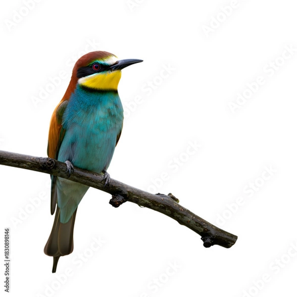 Obraz European bee eater perched on branch against dark background in natural habitat