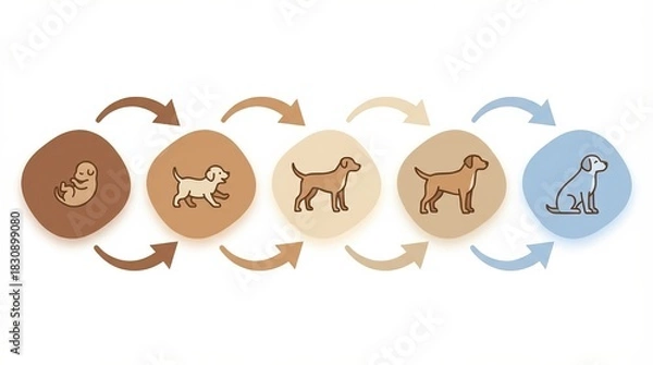 Fototapeta A visual representation of a dog's life stages, showing progression from puppy to adult, illustrated in a minimalist style.