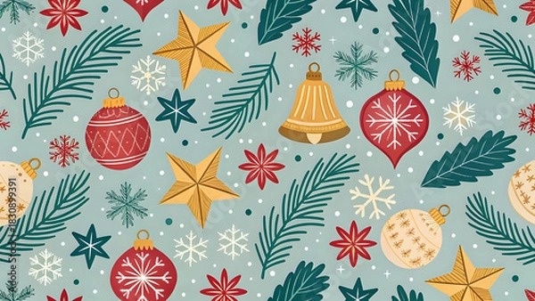 Obraz Holiday festive pattern, Christmas ornaments and decorations, colorful, seamless