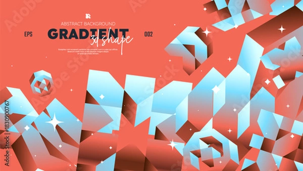 Obraz Realistic 3D vector shapes with gradient colors, Gradient brutal contemporary figure, flying abstract postmodern geometric volumetric different shapes in motion, red background