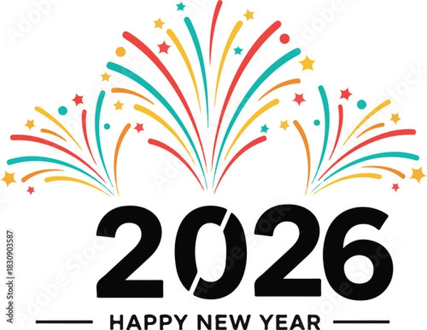 Fototapeta Colorful 2026 Happy New Year Design with Fireworks