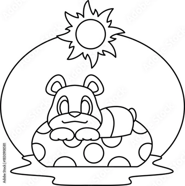 Obraz Bear Swimming Inflatable float Summer Animal Vector Graphic Art Illustration