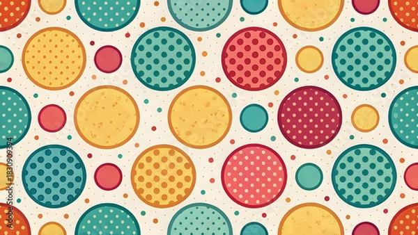 Obraz Retro polka dot pattern, multicolor, 80s style, seamless