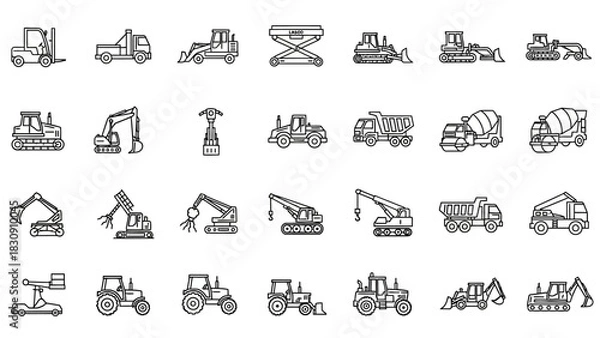Obraz Construction vehicle vector illustrations set for diverse design concepts, building, and engineering projects