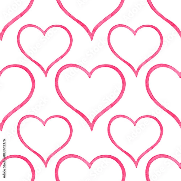 Fototapeta Background of pink hearts. Watercolor seamless repeat pattern. Valentine's Day. February 14th.