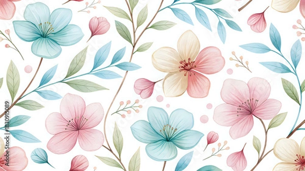 Obraz seamless pattern with flowers, Watercolor floral petals pattern, delicate pastel tones, seamless