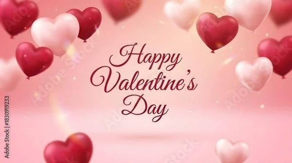 Obraz Romantic valentine s day background with heart shaped balloons and pink gradient