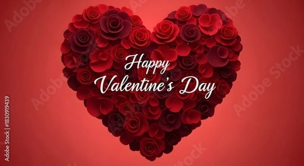 Obraz Heart shaped rose arrangement for valentine s day on red background