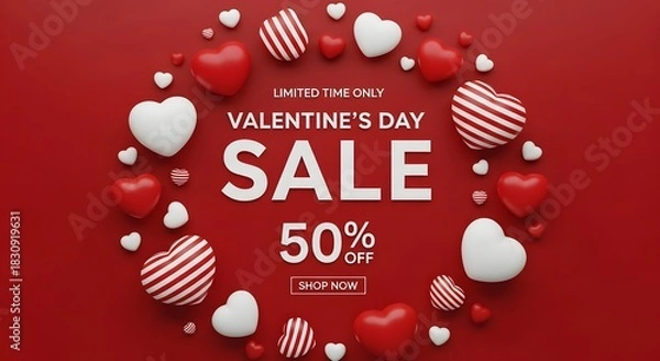 Obraz Valentine s day sale banner with heart shaped balloons on red background