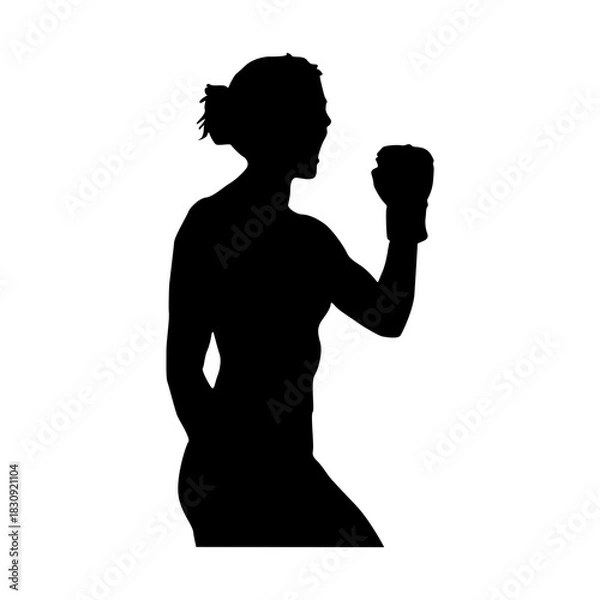 Obraz Silhouette of a female boxer in fighting stance against white background