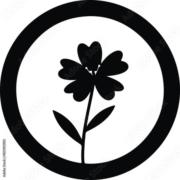 Fototapeta Illustration simple flower inside circle black and white silhouette vector