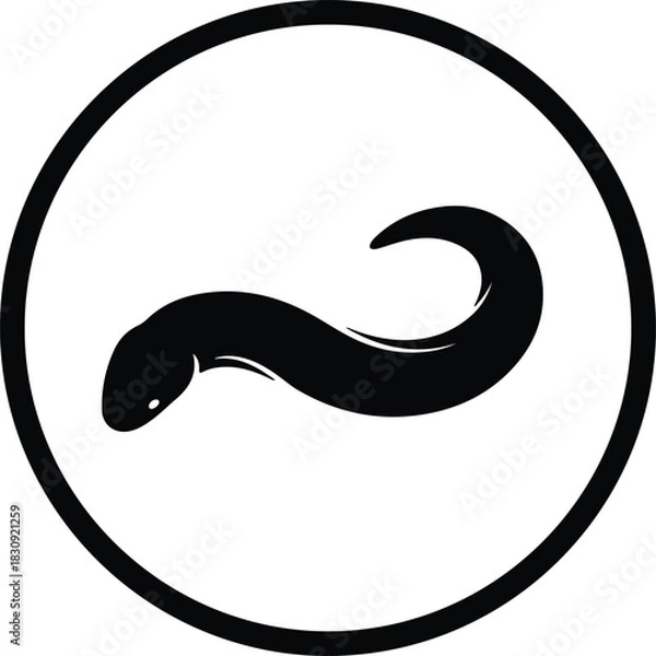 Fototapeta Illustration simple lamprey eel in a circle frame silhouette vector