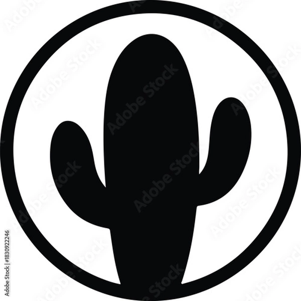 Fototapeta Illustration stylized saguaro cactus inside circle simple graphic silhouette vector