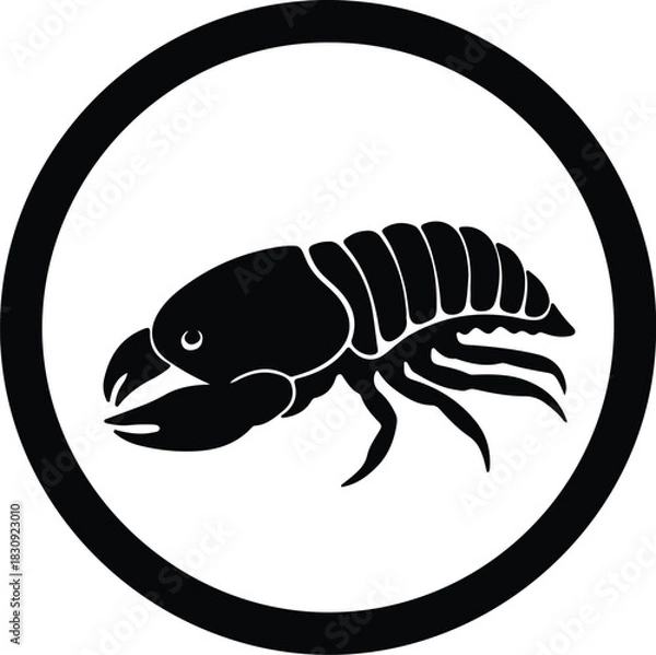 Fototapeta Illustration woodlouse pillbug crustacean arthropod insect in circle silhouette vector