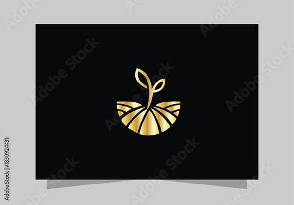 Fototapeta Agriculture and Farming Field , Eco-Friendly Plant luxurious icon, golden Farm Field logo vector design