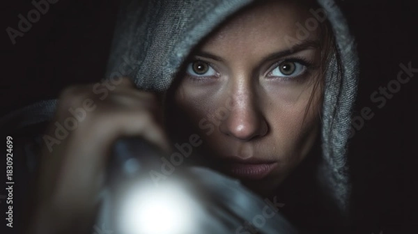 Obraz Person flashlight night