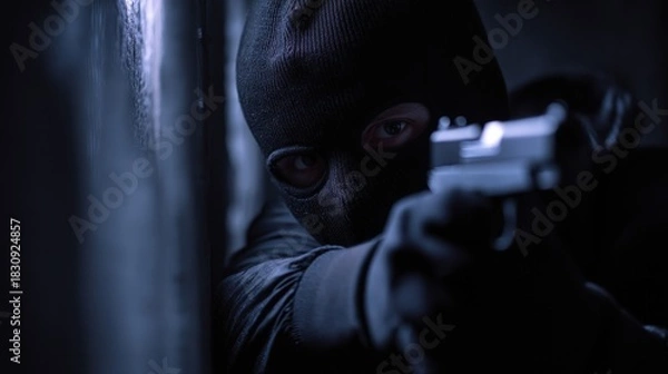 Obraz Masked person gun