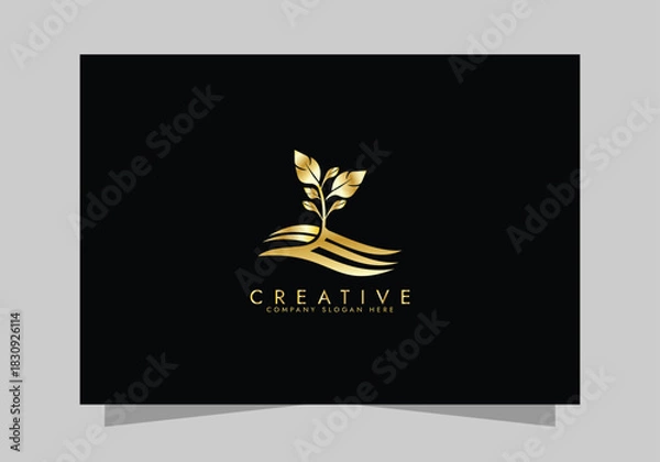 Obraz Agriculture and Farming Field , Eco-Friendly Plant luxurious icon, golden Farm Field logo vector design