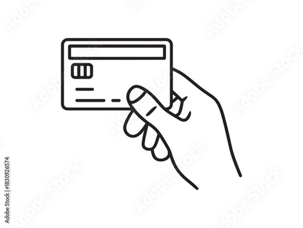 Obraz Credit card in a hand line icon 2D vector line art concept design illustration