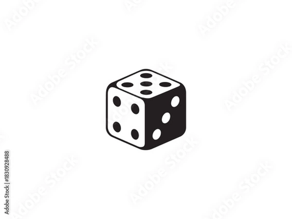 Obraz Dice Cube Casino Game Black Icon 2D Vector Line Art Minimal Design Concept Illustration