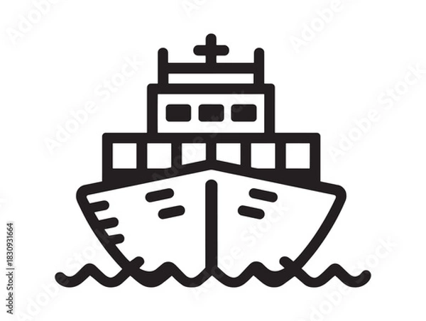 Obraz Flat style cargo ship vector icon 2D vector line art suitable for maritime industry designs