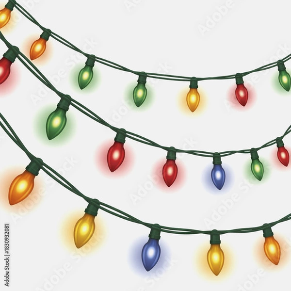 Fototapeta String of colorful glowing christmas light bulb decoration