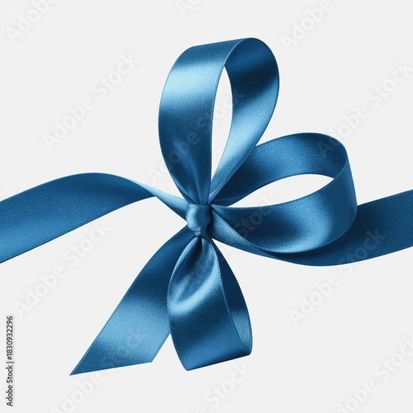 Fototapeta Close up of a shiny blue satin ribbon bow isolated on white