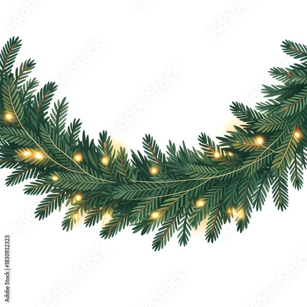 Fototapeta Christmas fir garland with warm string light decoration