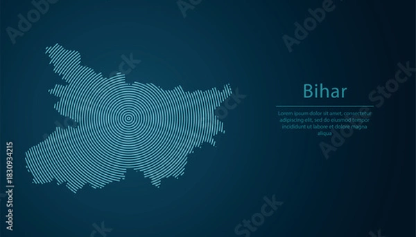 Fototapeta Bihar state of India, map contour with abstract circular line pattern