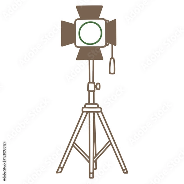 Fototapeta Illustration of a spotlight on a tripod suitable for film sets and photography studios with a minimalistic design and neutral color palette