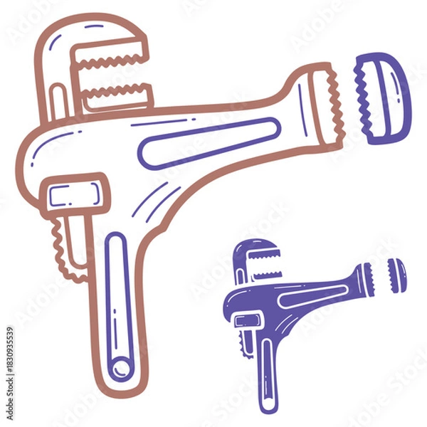 Fototapeta Illustration of adjustable wrench with outlines and simple details for a plumbing project and home improvement needs for fixing pipes