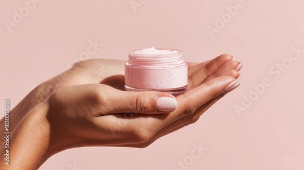 Obraz Soft pink cream held in a hand