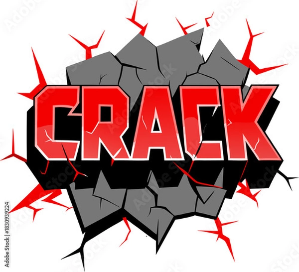 Fototapeta Crack wall texture editable text effect vector  on white background 