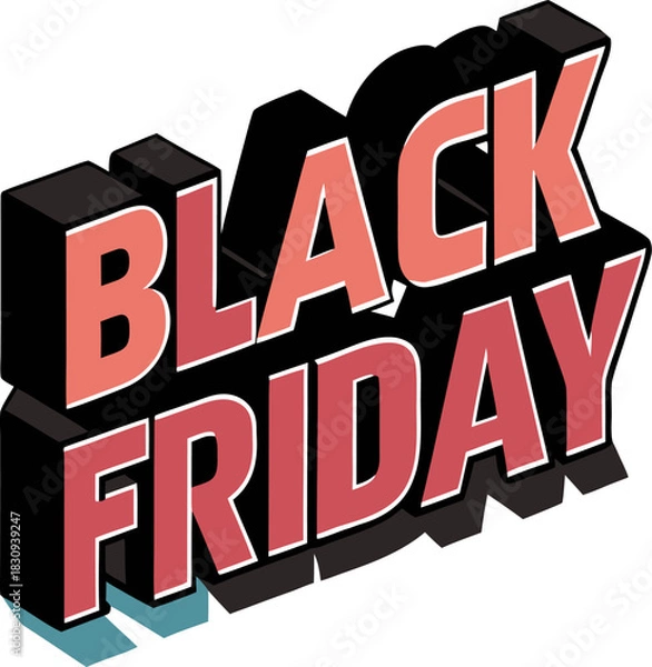 Fototapeta Black friday 3d text effect vector on white background 