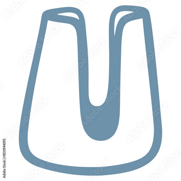 Fototapeta Stylized Letter U Graphic Element in Blue Tones on White Background for Creative Design Projects and Educational Materials