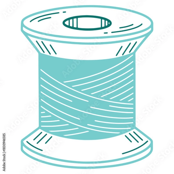 Fototapeta Vector Illustration of a Spool of Thread in Light Blue and White for Sewing and Craft Projects