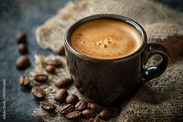 Fototapeta Aromatic espresso served in textured ceramic cup high resolution picture