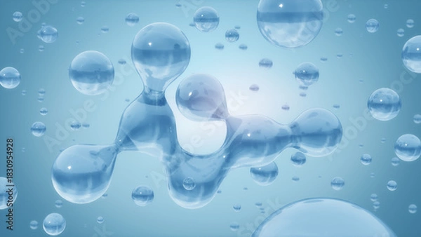 Fototapeta Abstract Hydrogen Liquid bubbles, Futuristic science Technology Background concept, 3D rendering