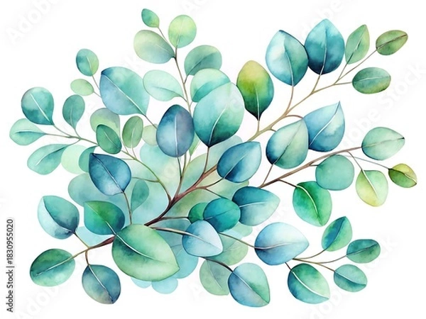 Fototapeta Watercolor eucalyptus branch isolated on white background