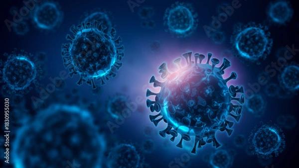 Fototapeta 3d rendering of floating Corona Virus covid-19 particles under microscope view