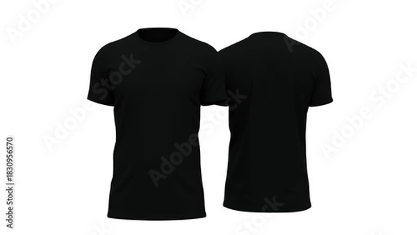Obraz Mockup t-shirt noir, devant derrière, rendu 3D sur fond transparent