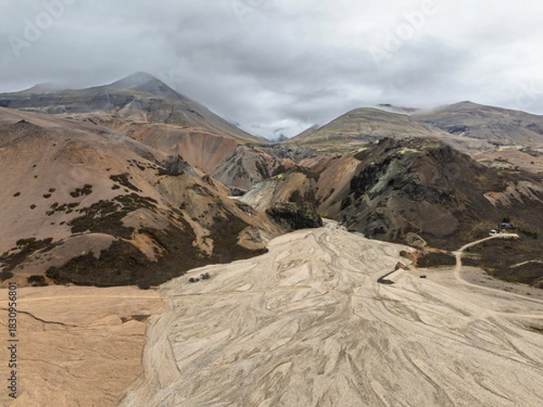 Obraz Aerial view of colorful hills around  Hvannagil,  Iceland