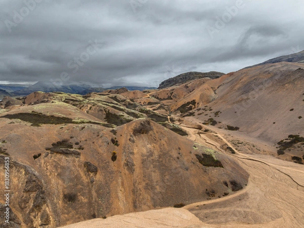 Obraz Aerial view of colorful hills around  Hvannagil,  Iceland