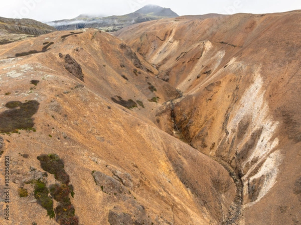 Obraz Aerial view of colorful hills around  Hvannagil,  Iceland
