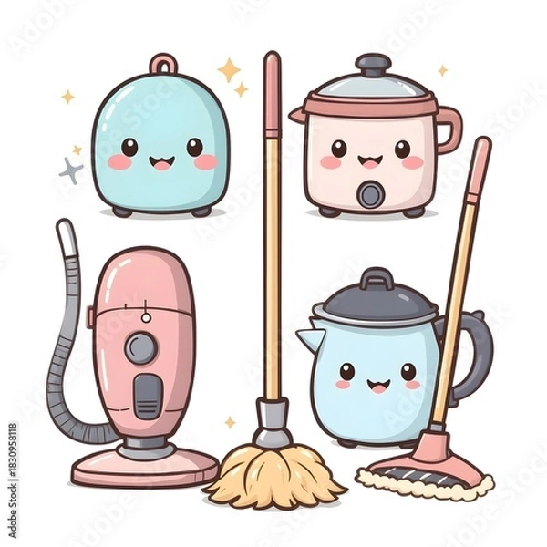 Obraz Cute Household Item Characters