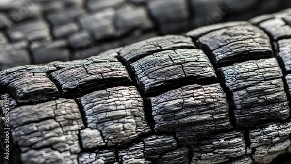 Obraz Close up of charred wood texture with cracks and dark patterns