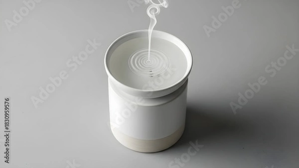 Obraz Minimalist white bowl with water and steam on gray surface